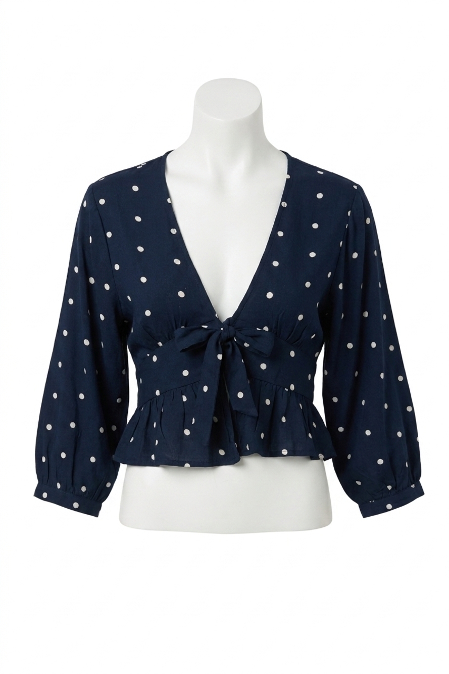 NEW VINTAGE HAVANA polka dot top in navy, white